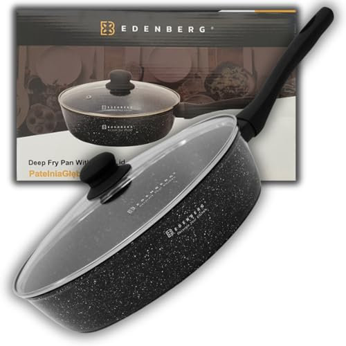 Edenberg - Pfanne mit Deckel (20cm) - Leichte Aluminium-Pfanne - Antihaft Keramik-Marmor-Beschichtung NON-STICK - Gehärteter Glasdeckel mit Dampfloch - Für alle Arten von Herden - für Induktionsherde