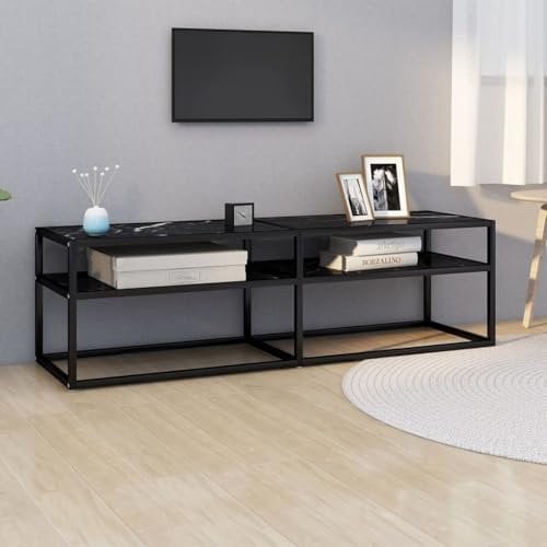 ShGaxin TV-Schrank Schwarz Marmor-Optik 140x40x40,5 cm Hartglas, TV Lowboard, Fernsehschrank, Fernsehtisch, Fernseher Schrank, TV Sideboard, TV Board, TV Cabinet, TV Bank, TV Kommode