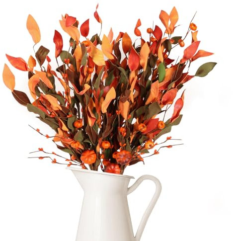 BOFUNX 3 Ramos de Flores Artificiales Hojas y Calabazas Plantas Artificiales Decorativas Tallos de Hojas Falsas Decoración de Otoño Cosecha Primavera de Hogar Centros de Mesa Arreglos Florales 65cm