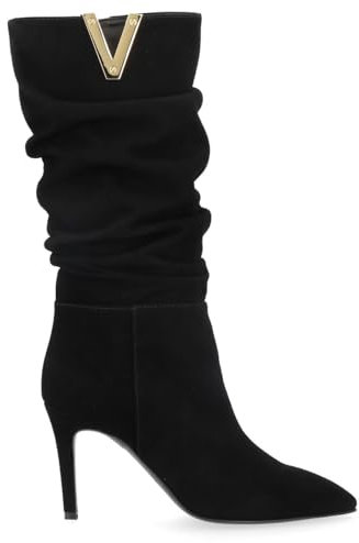 VIA ROMA 15 Stivale con Tacco Camoscio Arricciato Nero, Taglia: 39