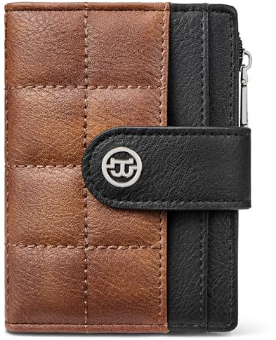 BOSTANTEN Kleine Geldbörse für Damen PU Leder RFID-Blockierung Kreditkartenetui Kompakte Portemonnaie mit Reißverschluss Münztasche Schwarz mit Braun