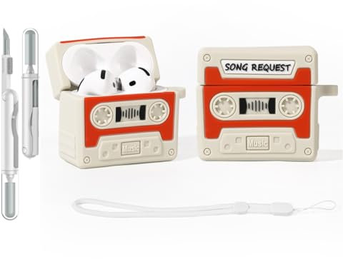 Folaxshoo Kompatibel mit AirPods 4 Generation Cute Cartoon Funny Case Cover mit Reiniger Kit(Cartoon Series) (Recorder Rot)