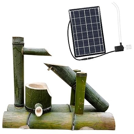 DDKYHU Kit de fontaine en bambou avec pompe, fontaine à eau extérieure à énergie solaire, Feng Shui DIY pour jardin intérieur/extérieur