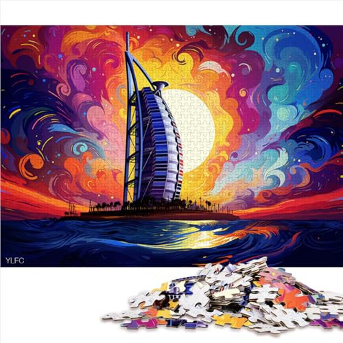 1000-teiliges Puzzle, farbiges Burj Al Arab-Papierpuzzle, für Erwachsene und Kinder ab 12 Jahren, Familiendekoration. Größe: 26 x 38 cm.