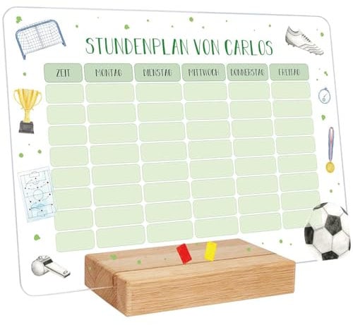 GRAVURZEILE Personalisierter Stundenplan - Fußball mit Namen - Abwischbarer Wochenplaner für Kinder inkl. Stift - Geschenk für die Schultüte zum Schulanfang Einschulung - Farbe: Fußball