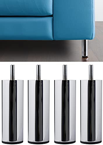IPEA Piedini per Mobili e Divani modello ACQUAMARINA – Set di 4 Gambe in Metallo – Piedi dal Design Minimal per Poltrone, Armadi, Letti, Arredamento – Vite 10M – Colore Cromato – Altezza 130 mm