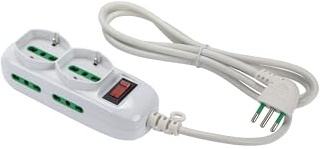 FANTON 474144 Multipresa TRIAX 2 prese bipasso-schuko, 4 prese bipasso, cavo 1,5m, spina a squadra 10A + interruttore di sicurezza, colore bianco