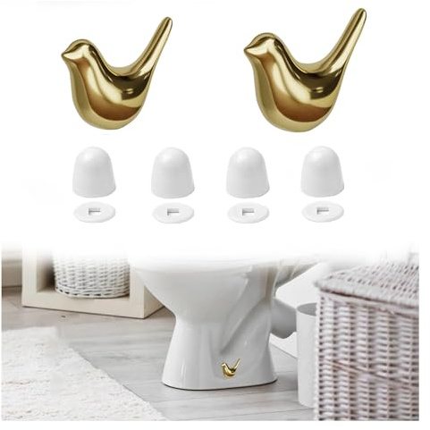Singring 2 Pack Toilet Bolt Caps, Gold Birds Toilet Bolt Covers with 4 Pcs Universal Toilet Caps, Cute Bathroom Decorative Toilet Floor Screw Cover Cap Easy Installation (Gold)