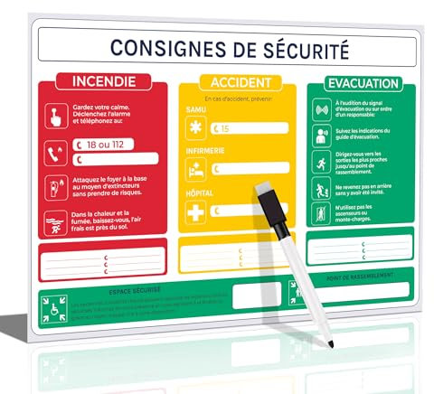 Affichage obligatoire 2025 consignes de sécurité incendie (A4), Premiers secours et Plan d'évacuation,conforme code du travail.Fourni avec sticker interdiction de fumer et de vapoter en 15x10cm.