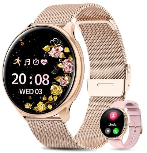 2025 Smartwatch Damen mit ET/HRV/SIRI - 1.39 TFT Touch Screen Armbanduhr mit Telefonfunktion,SpO2, Schlafüberwachung,Menstruationszyklus,IP68 Wasserdicht,Fitness Tracker für iOS & Android (Rose Gold)