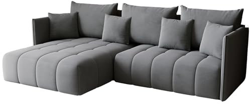 KP-Meble - Ecksofa mit Schlaffunktion - Gona - Schlafsofa 245 x 180 cm - Elegant, langlebig, freistehend - Automatisch für einfaches Ausklappen - 246x188x93cm - Monolith 84 (Grau)