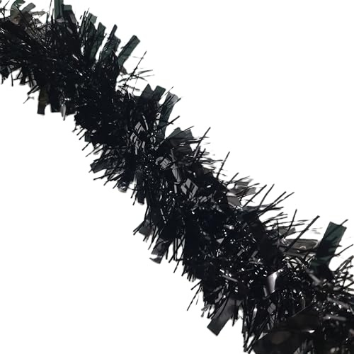 HSD Christmas Tinsel Garland 2M (6.5ft) Xmas Metallic Chunky Fine Sparkle Garland Shiny Christmas Tree Party Decorations (Chunky Black)