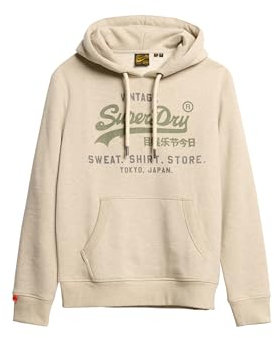 Superdry Men's VL Heritage Relaxed Hood Sweater, Pelican Beige Marl, Large