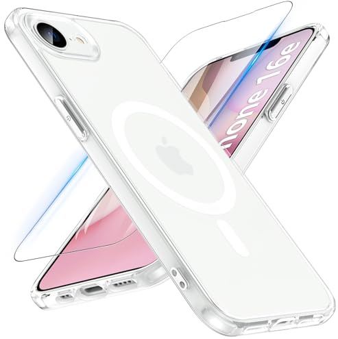 OWKEY Hülle für iPhone 17e|iPhone 16e Kompatibel MagSafe mit Panzer Glas, [Schutz Militärqualität] Magnetisch Transparent Stoßfest Handyhülle iPhone 17e|iPhone 16e Case Dünn Cover Schutzhülle, Clear