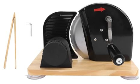 Luocute Manual Bread Slicer, Kitchen Hand Crank Loaf Slicer with Suction Cup, Adjustable Slice Thickness Homemade Bread Cutter Suitable for Sourdough, Crusty Bread