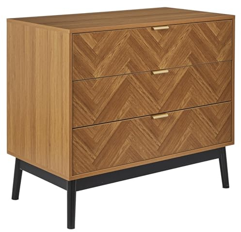 HOME DECO FACTORY Paravent 4-teilig Holz Shabby Chic Weiß | Elegante Kommode aus Holzwerkstoff, 3 Schubladen, praktischer Stauraum, Wohn- oder Schlafzimmer, braun und schwarz