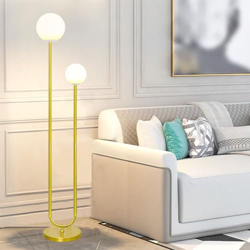 Lampada da terra minimalista doppia Lampada da terra in vetro bianco Interruttore a pedale Lampada verticale Lampada da tavolo in ferro antiruggine Lampade da terra a sfera rotonda per camera da letto