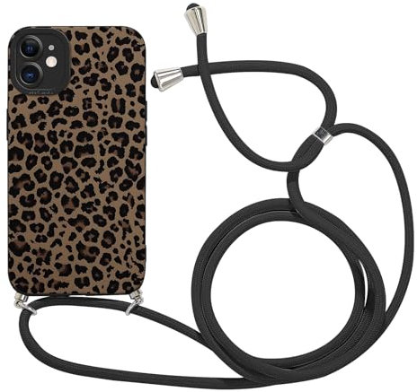 Xylota Handyband für iPhone 11 Hülle mit Band, Aesthetic Muster Design Handyhülle zum Umhängen mit Kette Kordel Schlüsselband, Stoßfeste Mädchen Silikon Schutzhülle für iPhone 11,Leopard 01