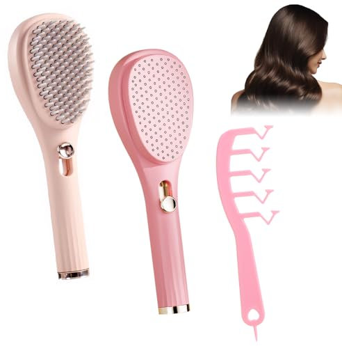 2 Selbstreinigende Haarbürste,Ein-Klick-Reinigungskamm,mit 1 Kleinen Kamm,Einziehbare Zähne,Massieren Sie Die Kopfhaut,Ohne an den Haaren zu Ziehen (Lotuswurzelfarbe,Pink)