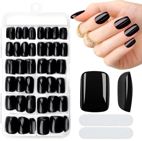 MELLIEX 240 Stück Press on Nails Kurz Quadratische Schwarze Nägel Zum Aufkleben 10 Größen Acryl Falsche Nägel Tips Set Vollständige Abdeckung Künstliche Fingernägel