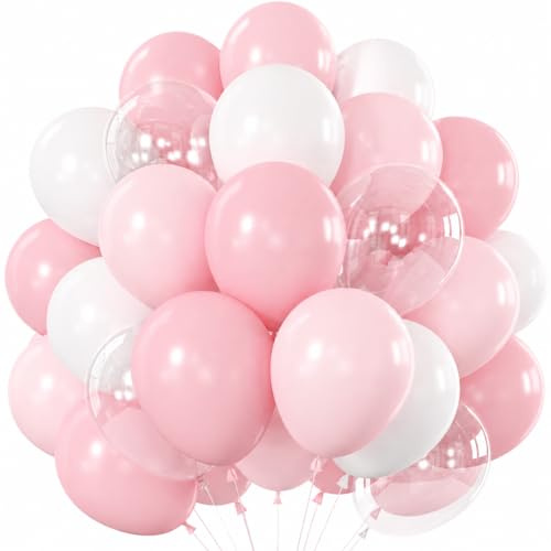 HILAVO Ballons en latex avec ballons transparents pour femmes et filles - 30,5 cm - décoration de fête d'anniversaire, mariage, fête prénatale, anniversaire de mariage - rose poudré pastel clair et