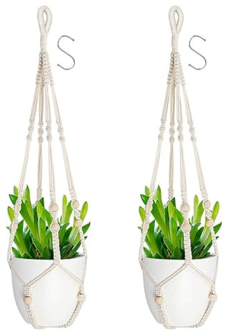 GAIALYST 2 Stück Makramee Blumenampel, Macrame Plant Hanger, Makramee Blumenampel mit Haken für Innen-und Außenbereich hängenden Pflanzgefäße, Pflanzenhänger,35 Inch,weiß