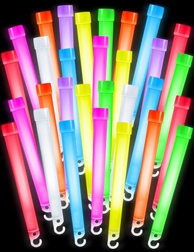 Glow Sticks 30 Pack Glow in Dark Light Up Sticks Party Packs 6 Inch | with 14 Hours Duration for Festivals Halloween Concert Bonfire Night Stocking Stuffers Camping and Wedding Decor