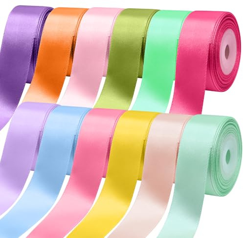 12 Farben Satinband Bänder, 25mmX10m Breit Geschenkband Schleifenband, Dekoration Geschenkband, für Geschenkverpackung, Haarschleifen, Heimwerkerkunst Handwerk, Hochzeitsdekoration