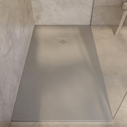 SoulHome Duschwanne Kunstharz 160x100 Mokka Farbige Ablaufgitter | Rutschfest C3, extraflach, Mineralguss, Schieferstruktur, antibakteriell, Gel-Coat-Beschichtung, inklusive Ablaufgarnitur