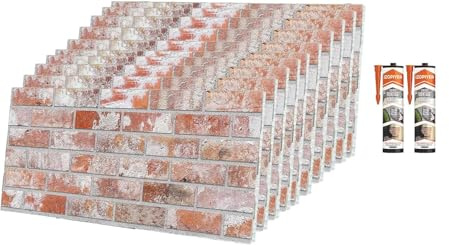 IZODEKOR 3D Wandpaneele Ziegeloptik | 50x100x2 cm | Styropor Wandverkleidung Steinoptik aus EPS für Innen- und Außenbereiche | Wasserfest | Inklusive Styroporkleber | T-1913