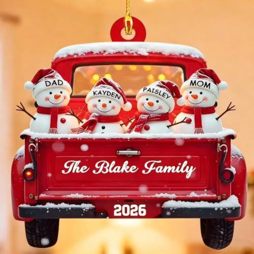 Personalisierter Weihnachtsanhänger Schneemann Christbaumschmuck mit 2/3/4/5/6 Familienamen - 2025 Weihnachtsdeko aus Acryl Ideales für die Familie, Eltern, Kinder
