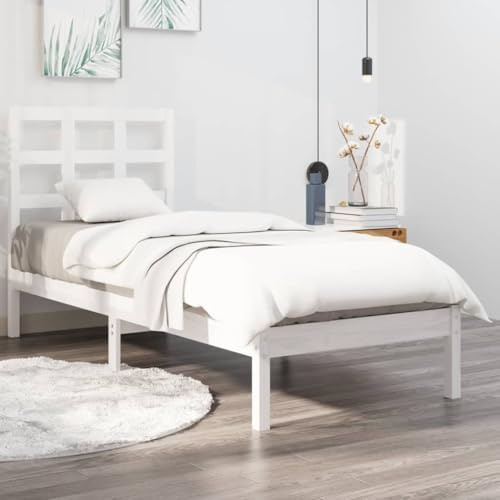 Qnhdfrt Massivholzbett Weiß 90x190 cm aus Kiefer für Jugendzimmer oder Gästezimmer Robuster Bettrahmen mit Kopfteil für einzelne Matratze Modernes Design für Schlafzimmer