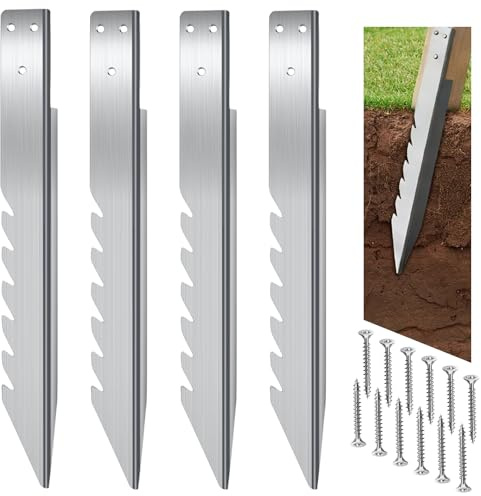 AROMUJOY Einschlaghülse Bodenanker, 4 Stück Erdanker für Holzpfosten, Einschlag-Bodenhülse Länge 40cm, Pfostenträger aus Verzinkter Stahl für Schaukel, Gartenhaus, Zäune, Gartenprojekte