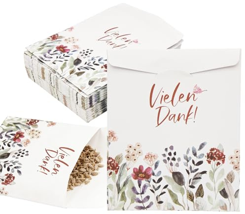 50 Stück 'Lasst Unsere Liebe Wachsen' Mini Kraftpapier Tüten – Leere Papiertüten für Gastgeschenke Hochzeit Kommunion Taufe Babydusche