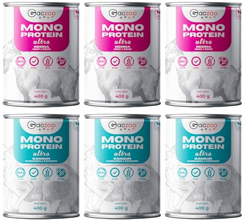 Gaczoo - Hundefutter Nass - Hypoallergenes Nassfutter für Hunde - Känguru und Ziege - Getreidefrei, Single Protein - Leicht Verdaulich, für empfindliche Hunde - Mono Protein Ultra 6 Dosen