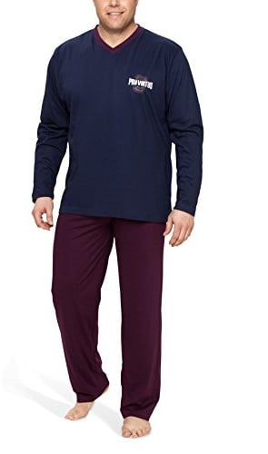Moonline Schlafanzug Herren lang übergroß aus Baumwolle | Pyjama von Größe XXL bis 6XL, Zweiteiler aus weichem Baumwolljersey, bequemer Gummizugbund, lang, mit V-Ausschnitt