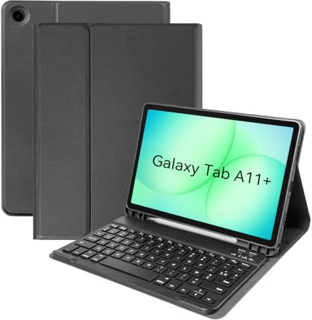 Coque clavier pour Samsung Tablet A11 Plus + 11 2025 & A9+ Plus 2023 | Étui clavier Bluetooth magnétique, ultra-mince, porte-crayon, AZERTY Français, pour Galaxy Tab A11 Plus & A9+ 11, Noir
