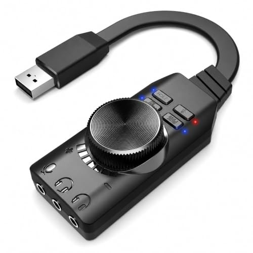 Elprico Carte Son USB, Carte Son Stéréo Externe avec Contrôle du Volume et Sourdine du Micro, Adaptateur Audio USB vers Jack 3,5 Mm pour Wins, PC, Ordinateur Portable, Ordinateur