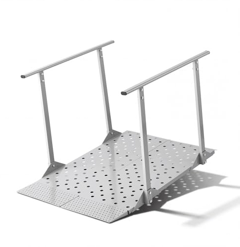 VEVOR Wheelchair Ramp with Handrails, 44.9 x 33.5 in, Heavy Duty Aluminum Handicap Ramp, 440 lbs Capacity, Non-Slip Portable Threshold Ramps for Home Steps, Stairs, Doorways, Curbs, Walkers, Scooters