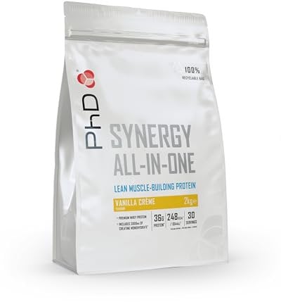PhD Nutrition Synergy All in one Lean Protein Powder, Lean-Muscle Building Formula, Ideal for Post Workout, Vanilla Creme Flavour, 30 Servings per 2kg Bag