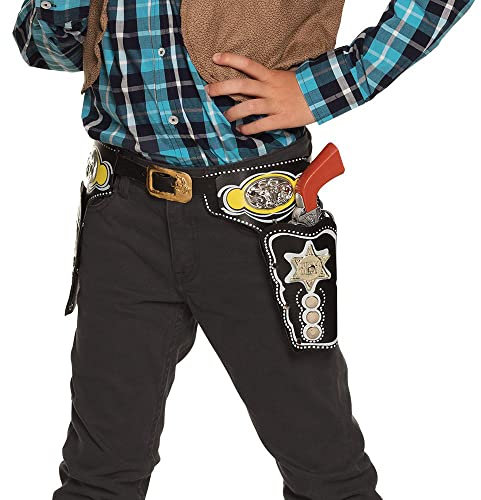 Boland 00581 – Licol Cowboy Double Deputy, Noir, Ceinture avec Boucle dorée, pour Enfant, env. 103 cm, Aspect Cuir, Carnaval, Halloween, fête à thème, Anniversaire, Carnaval, déguisement, théâtre