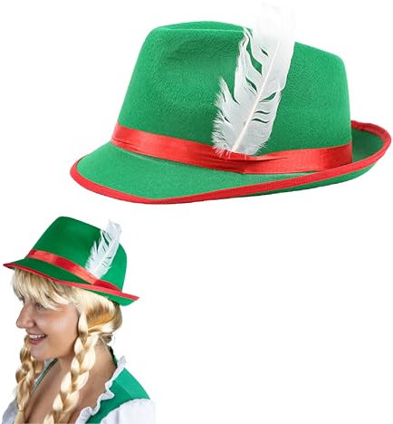 BAYERISCHER DAMEN MÜTZE CUTE GREEN ELF TIROLER FILZ MIT FEDER & SCHLEIFE OKTOBERFEST BIERFEST-MÜTZE AUS FILZ, ROBIN HOOD