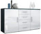 Vladon Sideboard Faro V1 - Kommode mit 2 Türen & 4 Schubladen, Schrank mit LED Lichtleiste, Anthrazit matt/Weiß Hochglanz (138,5 x 75,5 x 35)