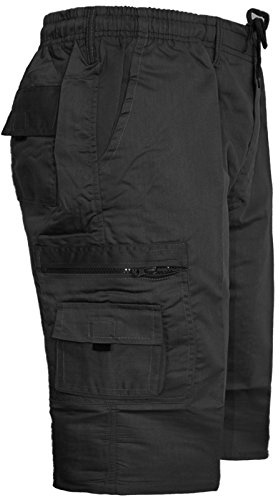 MENS CARGO COMBAT PLAIN SHORTS SUMMER COTTON BEACH SHORTS POCKETS LONG SZ 30-44[Black,XL]