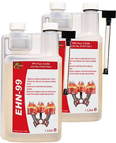 HYDRA EHN-99, 2-Ethylhexyl-Nitrate 99% Pure 2 EHN Performance Enhancer Cetane Booster Diesel Treatment Additive 2x 1L Treats up to 2000L