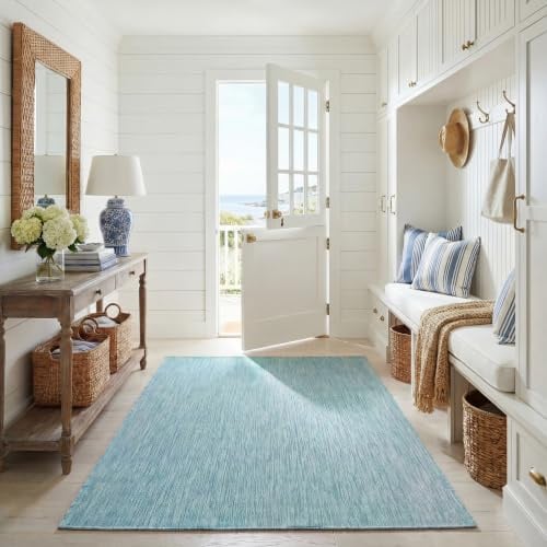SAFAVIEH Zeitgenössische Teppich für Wohnzimmer, Esszimmer, Schlafzimmer - Courtyard Collection, Kurzer Flor, Dunkles Aqua und helles Aqua, 122 X 170 cm