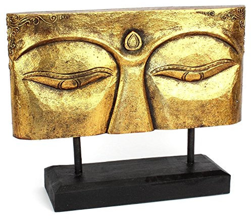 Wuona Objects Buddha Augen - Größe L - von Hand geschnitztes und bemaltes Holz - 40 cm breit - Gold