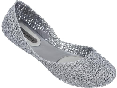 Melissa Campana Papel 20, Ballerine Donna, Silver Silver Glitter 50711, 38 EU