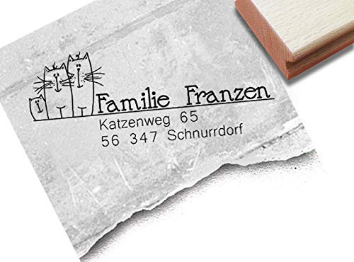 Stempel - Individueller Adressstempel KATZEN-Familie, personalisiert - Familienstempel Firmenstempel Name Adresse Geschenk für Kinder - zAcheR-fineT