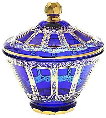 CRISTALICA ExklusiveDose Keksdose Konfektdose Schmuckschatulle Blue Queen H 19,0 cm aufwendig Handbemalt Hochwertiges Glas